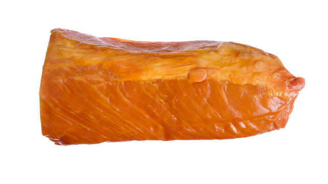 Smoked meat balyk on white background. Fresh delicious meat isolated on white background.