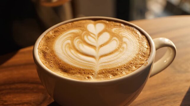 Cup of coffee with latte art ideal for restaurant branding and gastronomy vlogs