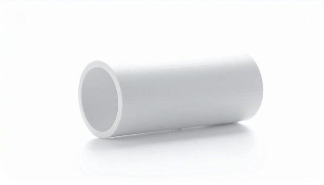 Single white plastic pipe section with open ends on a bright white background