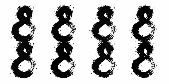 grunge brush stroke infinity symbols black ink on white background