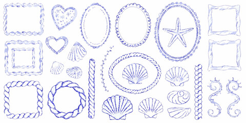 nautical sketch collection with seashells starfish and rope frames © Ajay