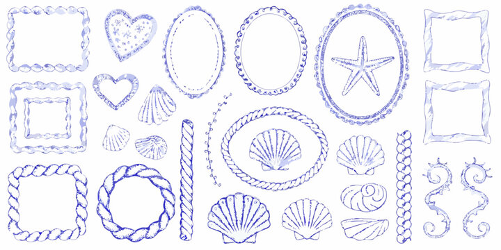 nautical sketch collection with seashells starfish and rope frames