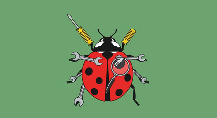 mechanical ladybug with tools vector illustration © wawa