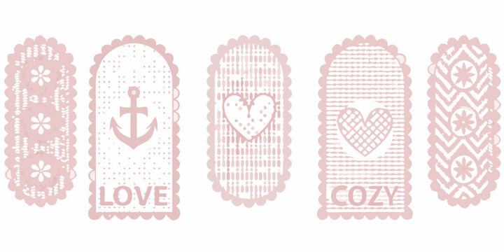 Lace cross stitch embroidery frames set of five pale pink