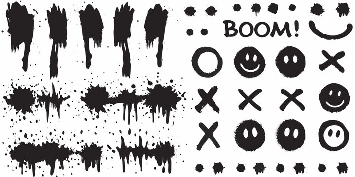 grunge spray paint splatters and comic elements vector illustration