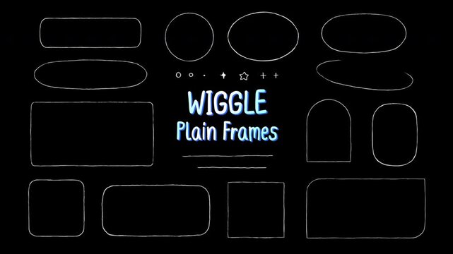 Set of Hand Drawn Wiggle Plain Frames, minimal monoline doodle frame borders, modern aesthetic animated loop elements, text box overlay, transparent background, alpha channel