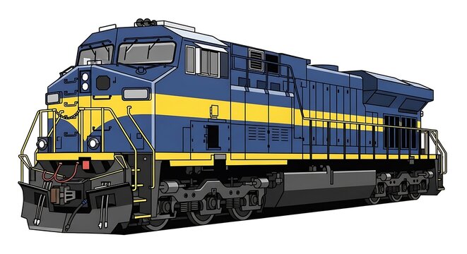 Blue and yellow train engine.