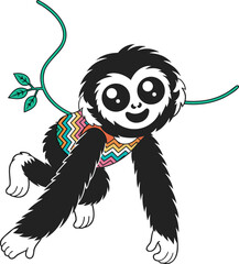 Obraz premium happy sloth wearing colorful scarf vector illustration
