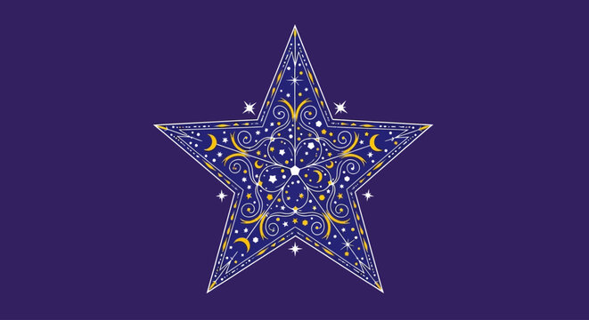 ornamental star with celestial patterns on purple background