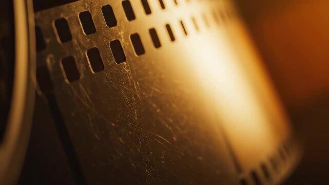 Closeup of a scratched film strip ideal for sleek commercial backgrounds and title sequences