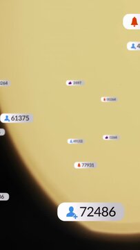 Vertical video: Glow receding, revealing badges drifting and updating counts, showing live alerts