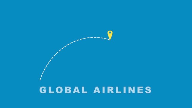Dotted flight path with a location pin and GLOBAL AIRLINES text a minimalist flat vector illustration representing global travel airline services or worldwide navigation