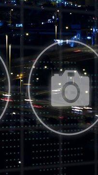 Vertical video: Night road view starting user icon fading, menu icons sliding, exiting to show apps