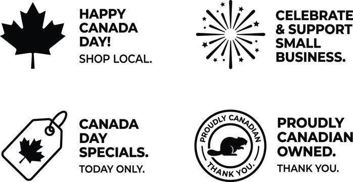 Canada day shop local and small business promotion icons Vector Canada Day