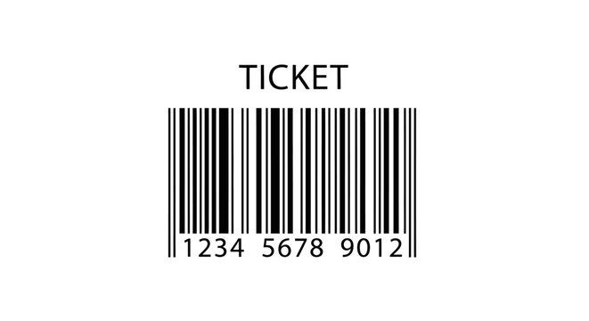 Minimalist event admission ticket barcode graphic on white background