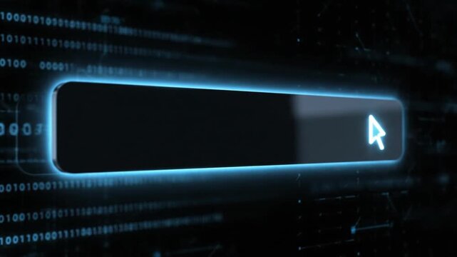 Futuristic Digital Search Bar Interface with Glowing Cursor on Binary Code Background