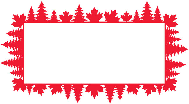 Forest tree and maple leaf rectangular frame border Vector Canada Day