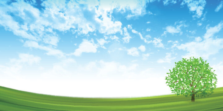 Vibrant Green Tree Landscape Under A Bright Blue Sky