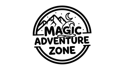 Fototapeta premium Black and white graphic design adventure zone badge with mountains and moon