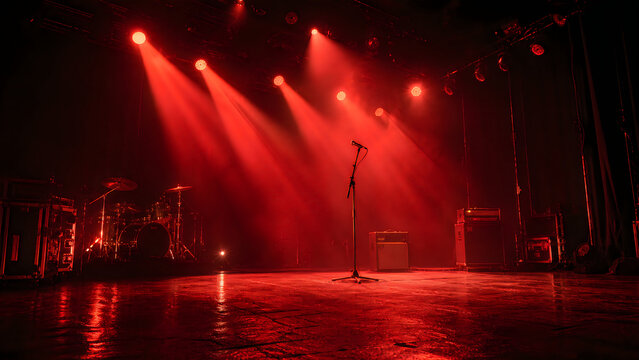 singer performing on stage with red dramatic lighting