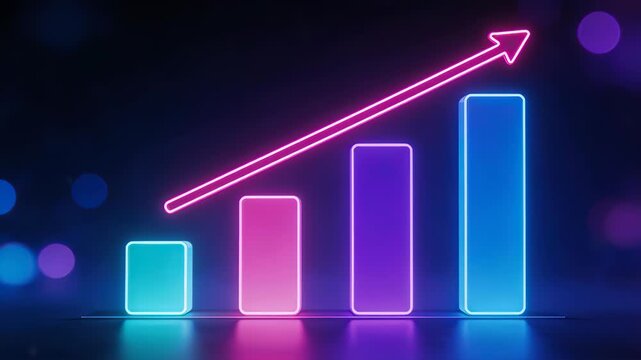 Neon glowing bar chart with upward arrow
