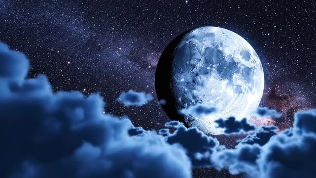 Moon in cloudy night sky perfect for UI/UX design and motion graphics