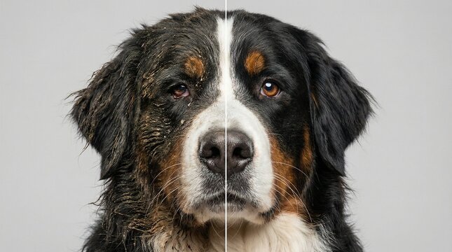 Bernese Mountain Dog Before and After Grooming Transformation