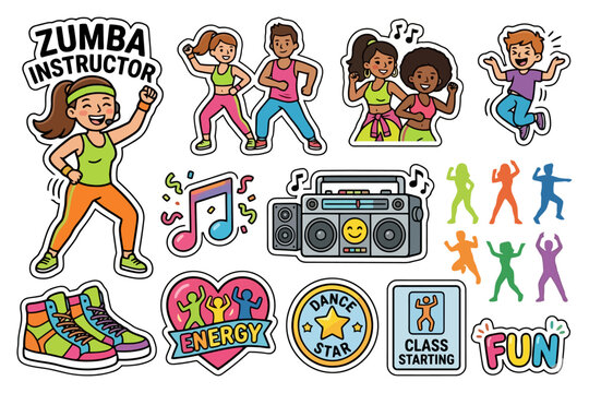 Energetic zumba instructor and diverse group enjoy dance fitness.