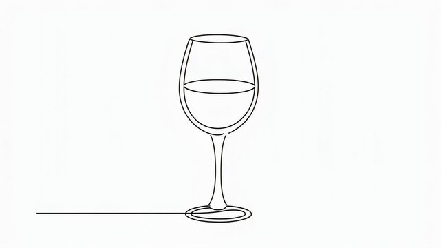 Minimalist line art of a wine glass half filled with wine on a simple background