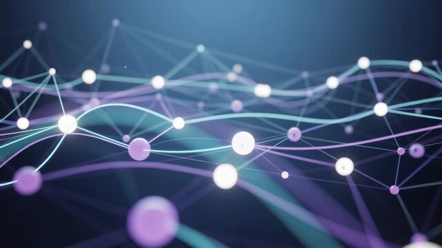Abstract futuristic network connections with glowing nodes and lines illustrating technology and data flow