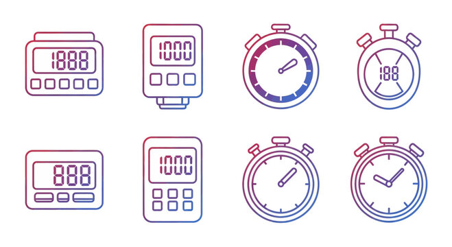 Digital and Analog Timers and Stopwatches Collection, Time Measurement Icons
