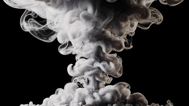 Abstract white smoke swirling on black background creating artistic and mysterious patterns