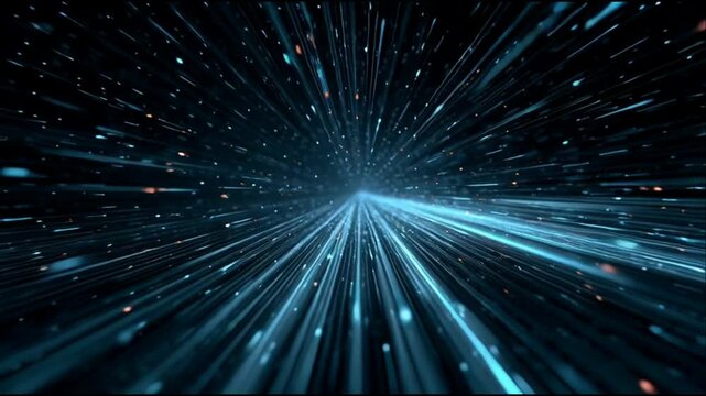 Glowing blue lines radiate outward quickly in space from a central point.