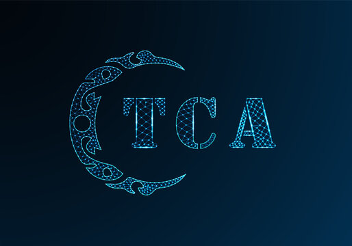 Low poly letter logo TCA design. TCA letter logo low poly vector design on blue color gradient background. TCA logo low poly design