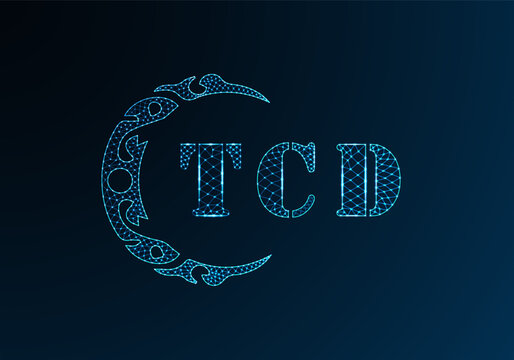 Low poly letter logo TCD design. TCD letter logo low poly vector design on blue color gradient background. TCD logo low poly design