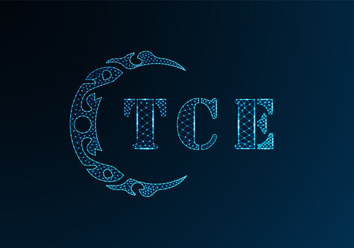 Low poly letter logo TCE design. TCE letter logo low poly vector design on blue color gradient background. TCE logo low poly design