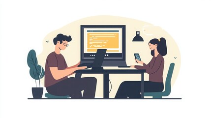 Fototapeta premium young team collaborating on coding project in office