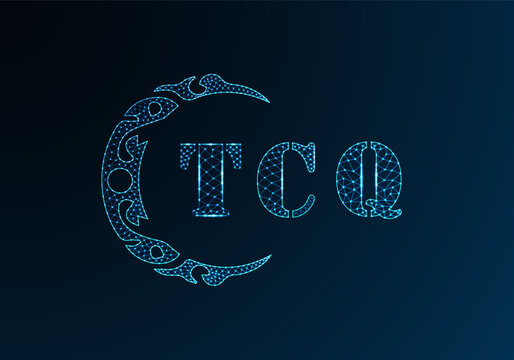 Low poly letter logo TCQ design. TCQ letter logo low poly vector design on blue color gradient background. TCQ logo low poly design