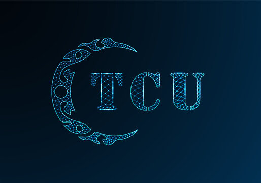 Low poly letter logo TCU design. TCU letter logo low poly vector design on blue color gradient background. TCU logo low poly design