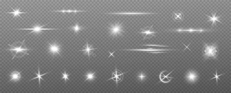 Light effect. Bright Star. Light explodes on a transparent background. Bright sun.	