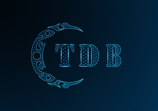 Low poly letter logo TDB design. TDB letter logo low poly vector design on blue color gradient background. TDB logo low poly design