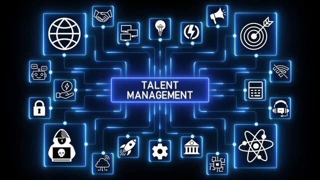 Talent management strategy focusing on skill development, workforce planning and performance optimization across a digitally connected.4k Animation.