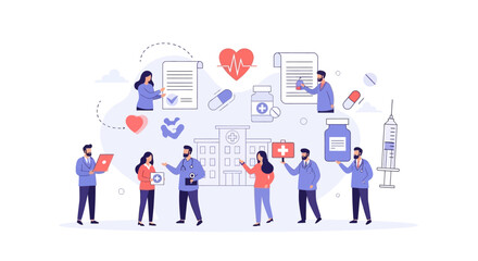 Naklejka premium Diverse group of people collaborating on healthcare concepts.