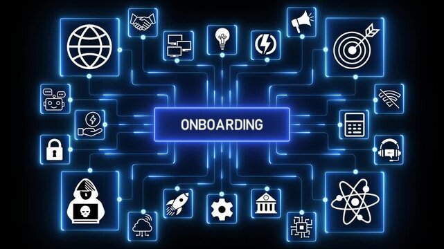 Structured user introduction process highlighting guided setup, early engagement and smooth system adoption across a connected digital platform .4k Animation.