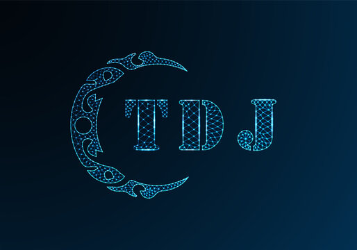 Low poly letter logo TDJ design. TDJ letter logo low poly vector design on blue color gradient background. TDJ logo low poly design