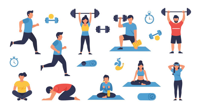 Diverse Group of People Engaging in Various Fitness Activities.