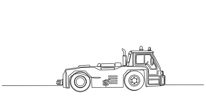 Airport service aircraft tug tractor side view line drawing minimalist style