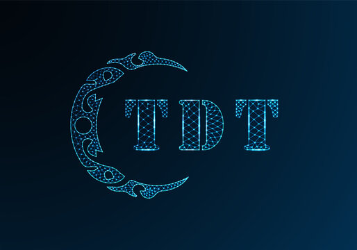 Low poly letter logo TDT design. TDT letter logo low poly vector design on blue color gradient background. TDT logo low poly design