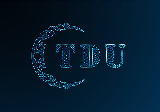 Low poly letter logo TDU design. TDU letter logo low poly vector design on blue color gradient background. TDU logo low poly design