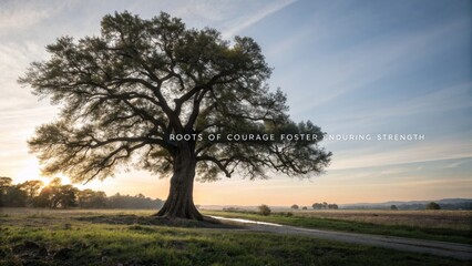 Fototapeta premium Majestic Oak Tree in a Serene Landscape at Sunset